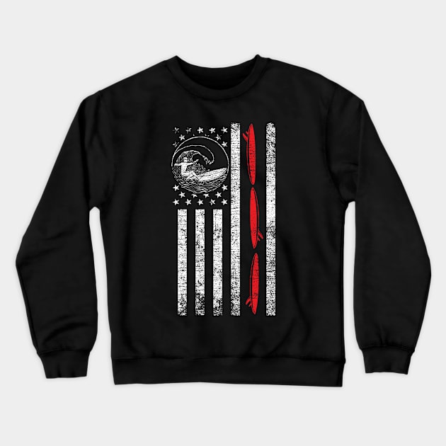 USA Flag Surfing Grunge Crewneck Sweatshirt by ShirtsShirtsndmoreShirts